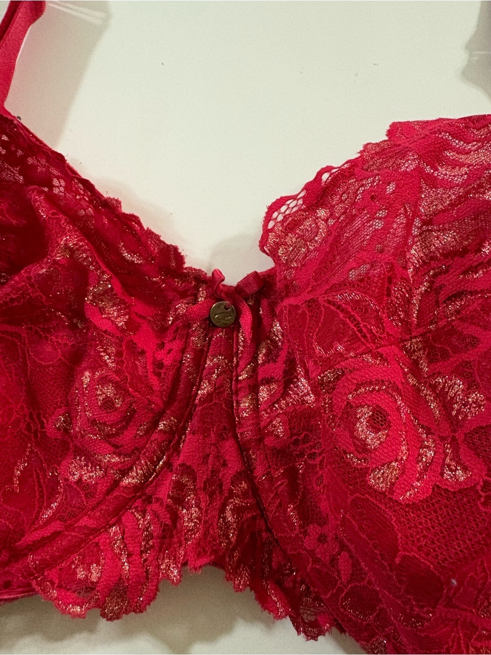 Cacique Red Lace size 44DDD Underwire Bra with Floral Detail - Picture 2 of 9